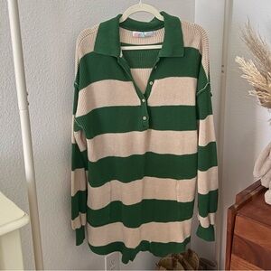 Green and Cream Striped Sweater Romper